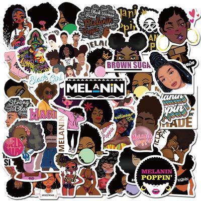 50PCS Fashion Inspirational Melanin Poppin Black Girl Sticker For DIY Luggage Laptop Skateboard Motorcycle Decal Stickers F4