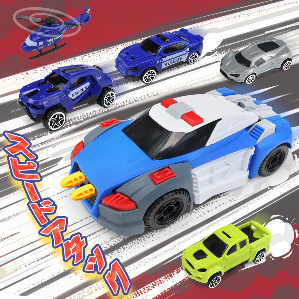 Car Toy Police Car Toy 8PCS Assembled Transformable Large Patrol Car Working Car Helicopter Small Police Car Included Emergency Vehicle Transforming
