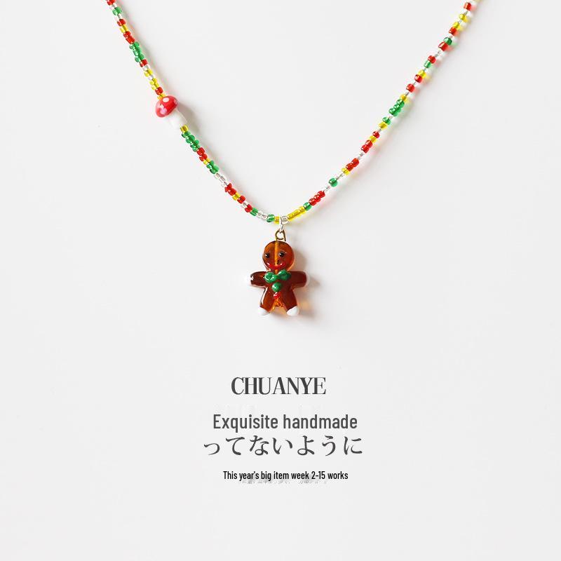 

Elegant Handmade Christmas Beaded Necklace - Adjustable Colorful Clavicle Chain for Women