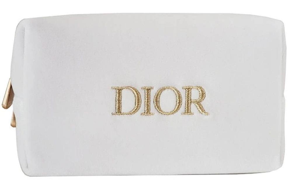 Dior Christian Dior White Velvet Cosmetic Pouch Novelty Pouch Logo Gift [Used]
