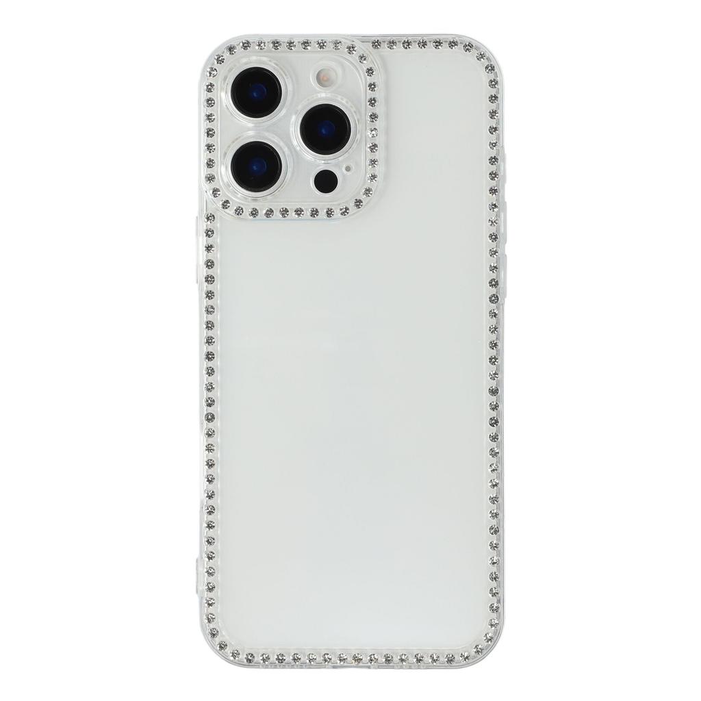 For iPhone 16 Pro TPU Case Rhinestone Decor Clear Phone Back Cover, Precise Cutout