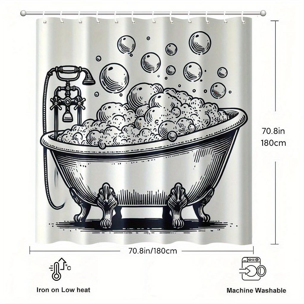 Vintage Clawfoot Bathtub Illustration Shower Curtain 1Pc With 12 Hooks For Bathroom Home Decor Polyester 70.8X70.8 Inch