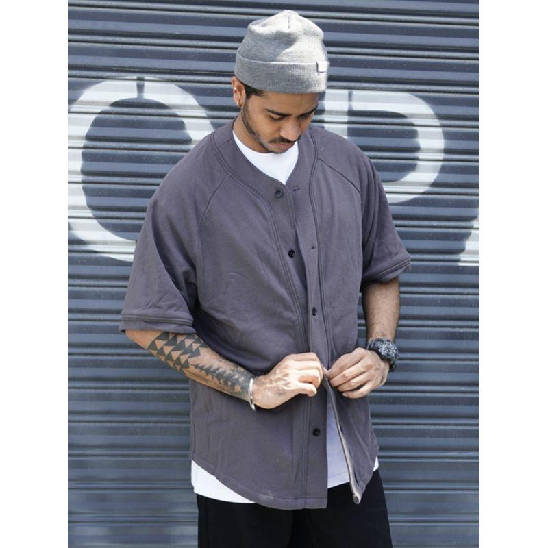 Summer American Street Plus Size Pure Color Baseball Uniform Ins Button Hip Hop Hiphop Hip Hop Cardigan Half Sleeve T-shirt for Men