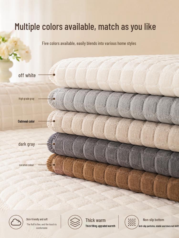 Thickened Non-slip Flannel Sofa Mat & Plush Seat Cushion for Autumn and Winter