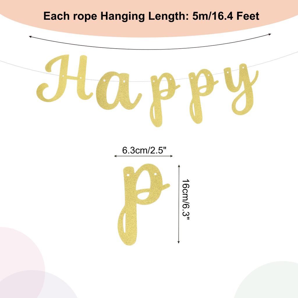 Birthday Banner 16 Ft Glitter Birthday Decorations DIY String CardStock Birthday Sign for Decor Backdrop Festival Party Supplies