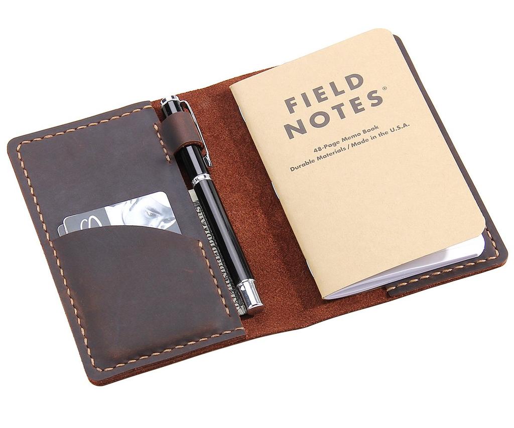 Robrasim Field Notes Leather Journal Cover, Moleskine Cahier Notebook Cover, Handmade Vintage Leather Cover for 3.5" X 5.5" Notebooks, Coffee