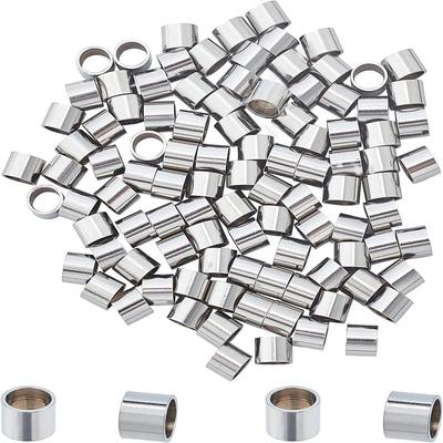 304 Stainless Steel European Beads, Column, Stainless Steel Color, 6x5mm, Hole: 5mm, 100pcs/box