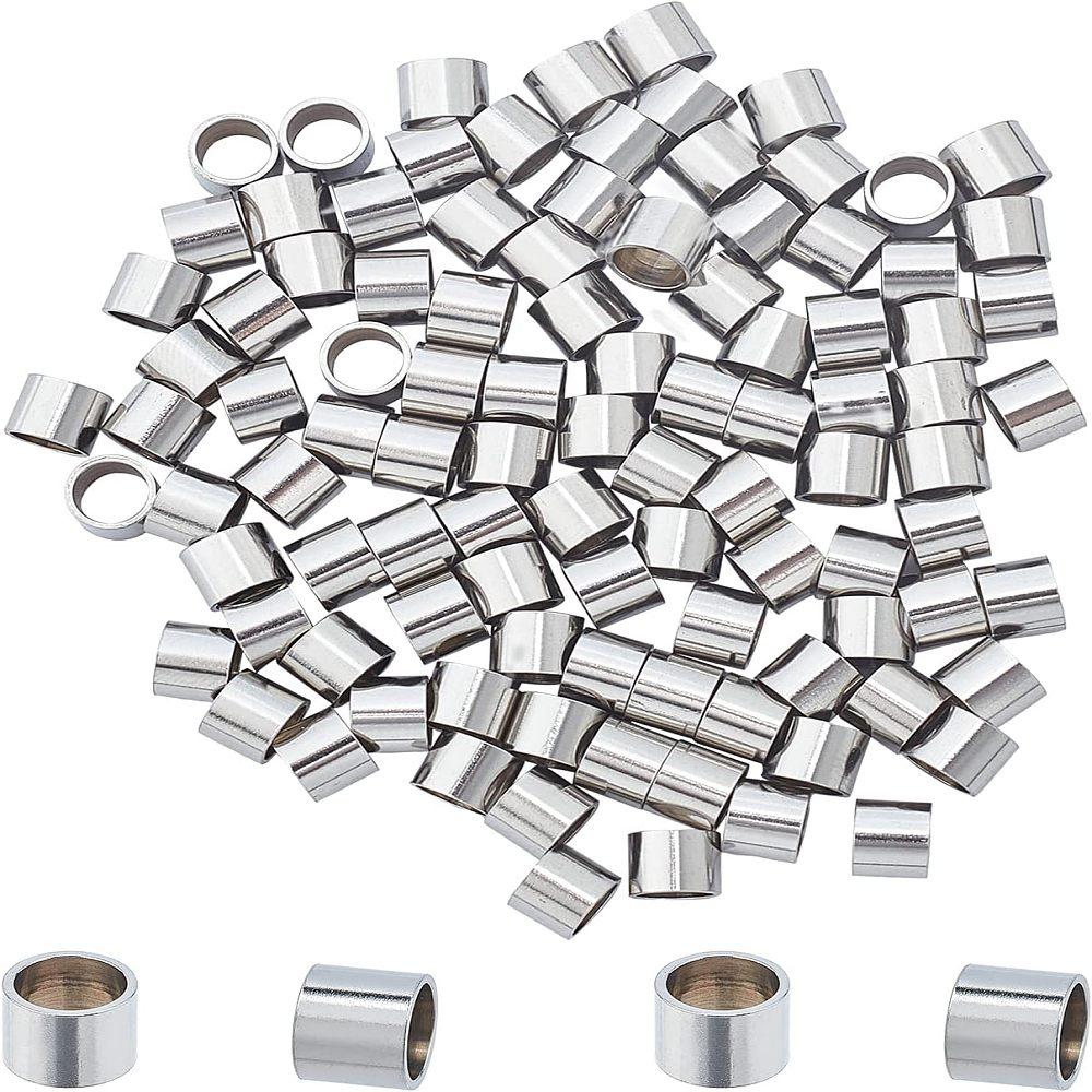 304 Stainless Steel European Beads, Column, Stainless Steel Color, 6x5mm, Hole: 5mm, 100pcs/box