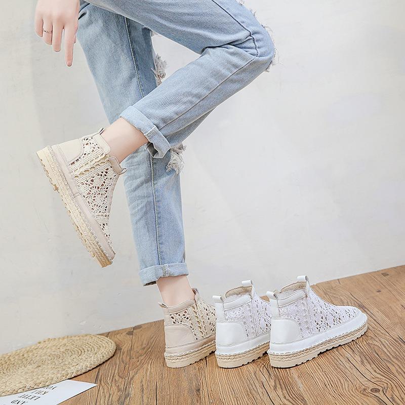 New Mori straw shoes lace short boots bag head sandals fairy wind flat bottom breathable women's shoes cool boots