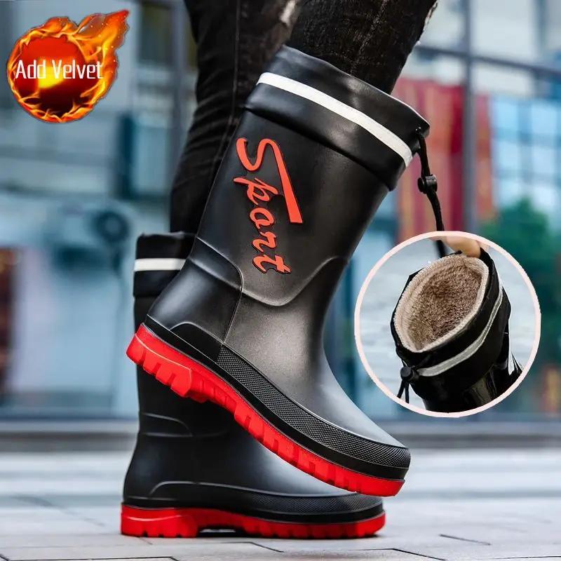 Non Slip Plus Big Size Half High Male Shoes Round Toe Fashion Wear-resistant Original Work Galoshes for City Men's Rain Boots