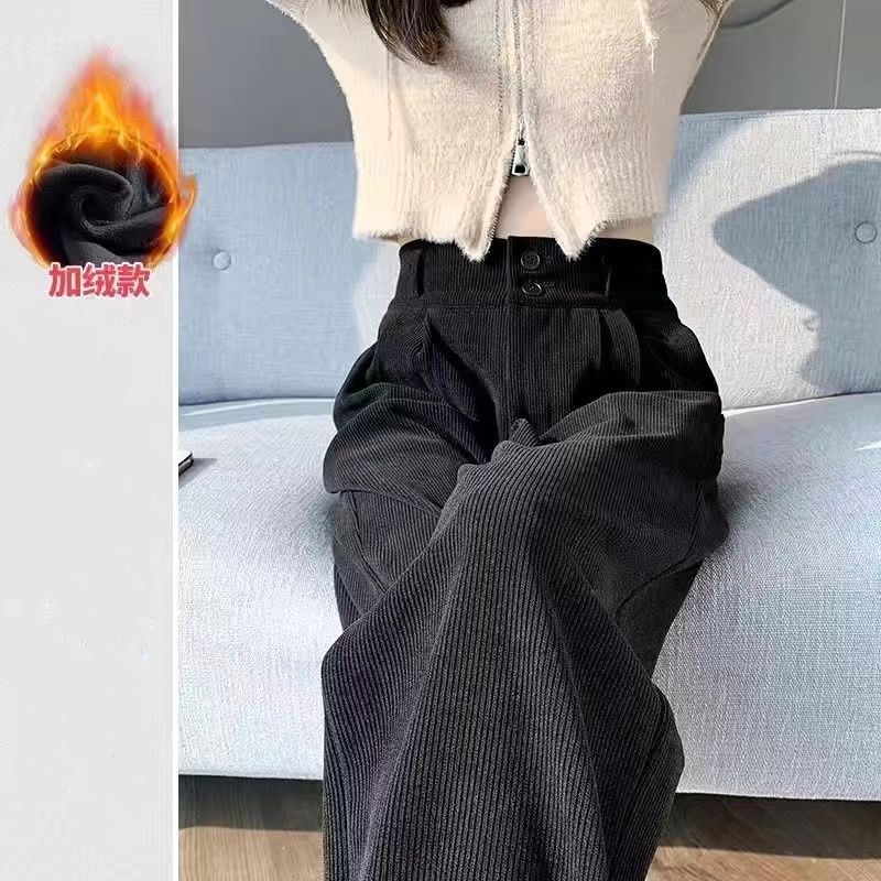 Women's Thickened Corduroy 2025 New Bell Bottoms Casual Fleece-lined Straight-leg Suit Pants for Autumn/winter
