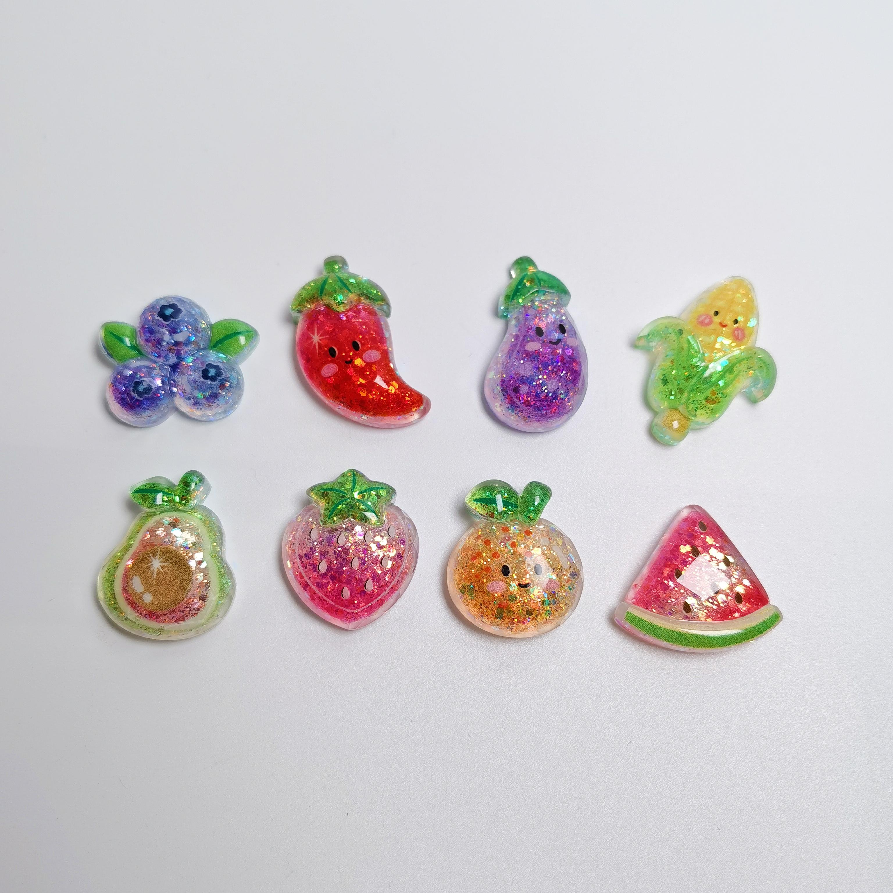 100Pcs Mixed Cartoon Glitter Watermelon Strawberry Cherry Flatback Resin Cabochon Scrapbooking for Phone Fruit Decoration DIY about20mm-100pcs/bag