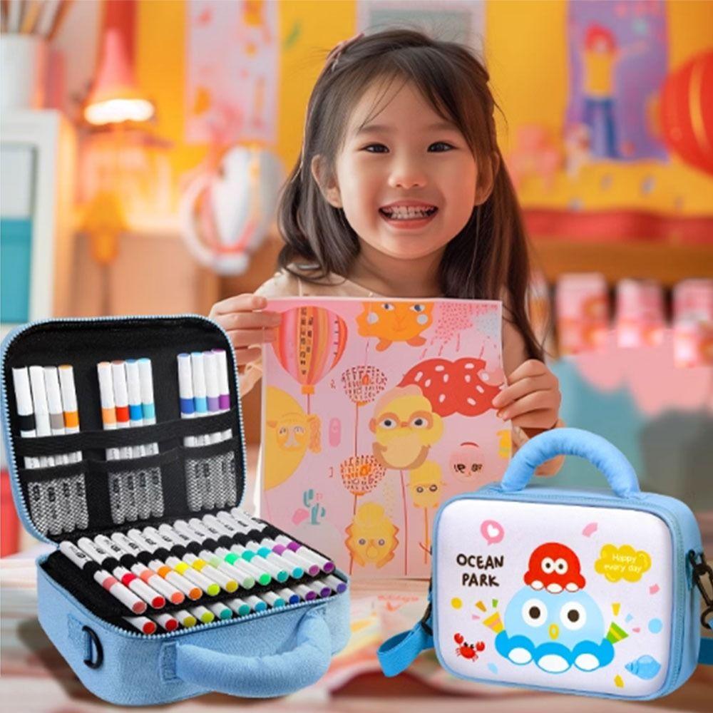 Portable Colored Pencil Pouch Cartoon Painting Pencil Bag Marker Storage Bag  Student Stationery