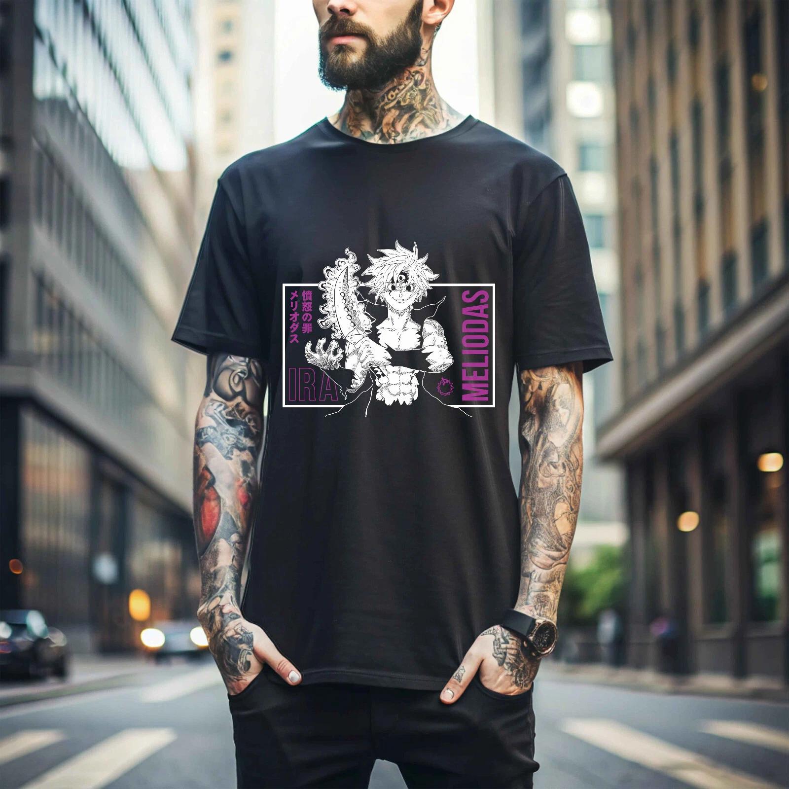 

100% хлопок ТОПЫ УНИСЕКС ФУТБОЛКИ МУЖСКИЕ ЖЕНСКИЕ Семь смертных грехов,nanatsu no taizai,Ястреб,Бан,Эсканор,Аниме, Подарок унисекс 142 L чёрный