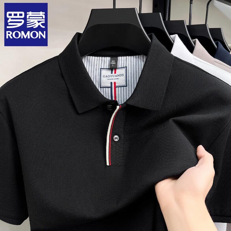 Romun Men s Business Casual Ice Silk Polo Shirt 2XL