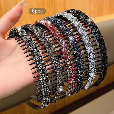 6 cerchietti alla moda con strass, con dentini e fermagli antiscivolo, adatti all'uso quotidiano come accessori per capelli
