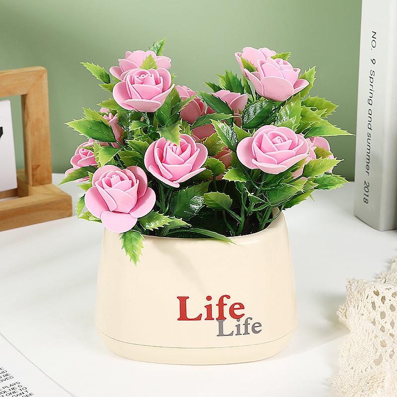 Faux Rose Flower Pot With Durable Foam Material For Home Interior And Gift Use