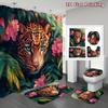 4Pcs Tropical Leopard Shower Curtain Set with Non-Slip Bath Mat, Toilet Lid Cover, Contour Rug & 12 Hooks, Bathroom Decor