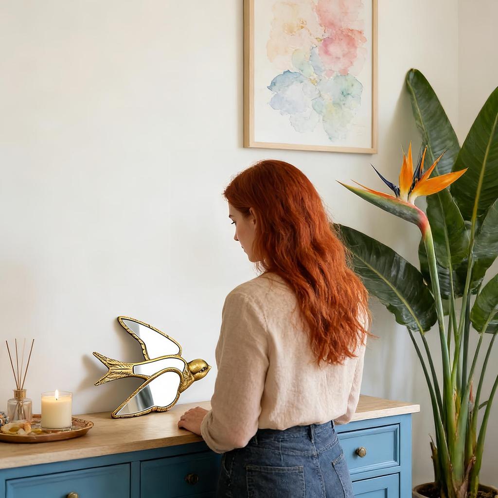 Resin Swallow Decorative Mirror Swallow-Shaped Vintage Handmade Ornament Wall Mirrors For Bathroom Bedroom Living Room