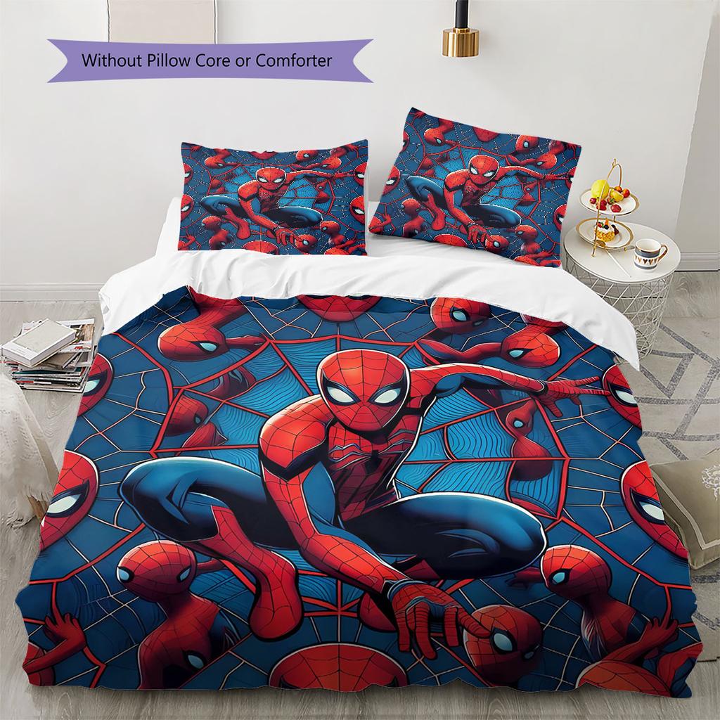 Superhero Series Spider-Man Cartoon Pattern Bedroom Three-piece Duvet Cover Bedding Set for Children.