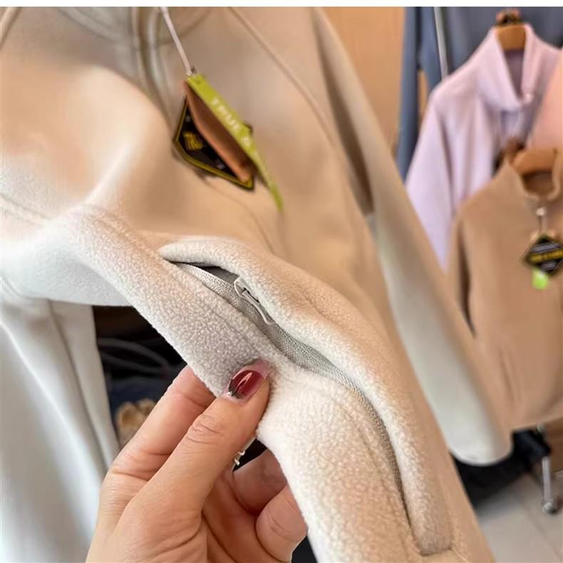 Damska Kurtka Sherpa z Polarowym Podszyciem w Górskim Stylu Outdoor z Kołnierzem Stojącym - Dwustronna, Pogrubiona, Ciepła, Codzienna Odzież Wierzchnia