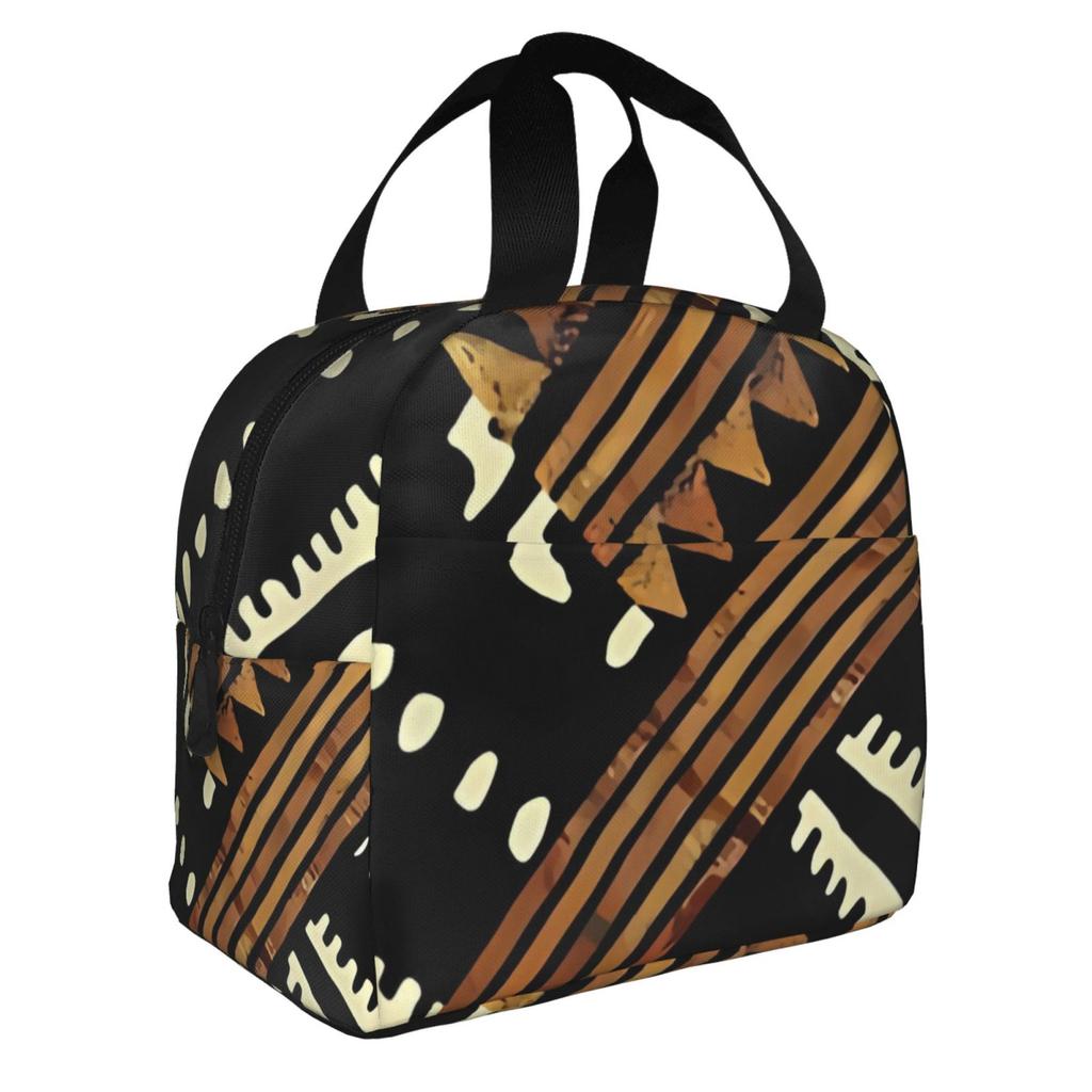 Afrocentric African Series Pattern Print Lunch Tote Bag Insulated Leakproof Lunch Box Container with Front Pocket for Girls Boys