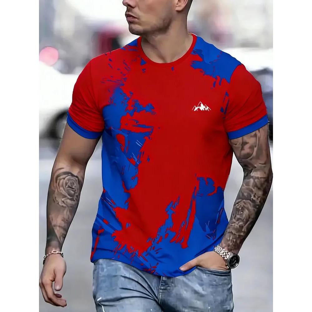 Stripe 3D Printed Short Sleeved T-shirt Fashionable Comfortable Soft Breathable Large Loose Summer Mens T-shirt