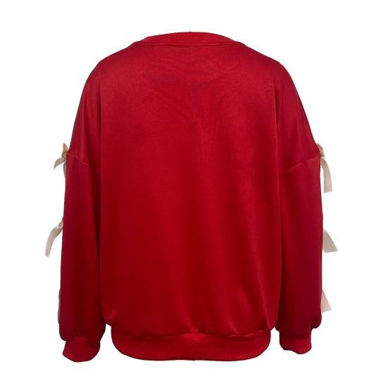 Merry Christmas Sweatshirt for Women Casual Crew Neck Pullover Top Long Sleeve Loose Blouses with Bow