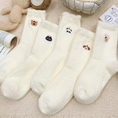 5 Paare Damen Samt Mid-Tube Socken Niedliche Cartoon-Muster Socken Herbst Winter Verdickte Warme Schlaf-Socken 5 Paare