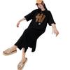 Summer new Korean version printed large t-shirt women's medium and long knee loose large size lazy split dress long dress