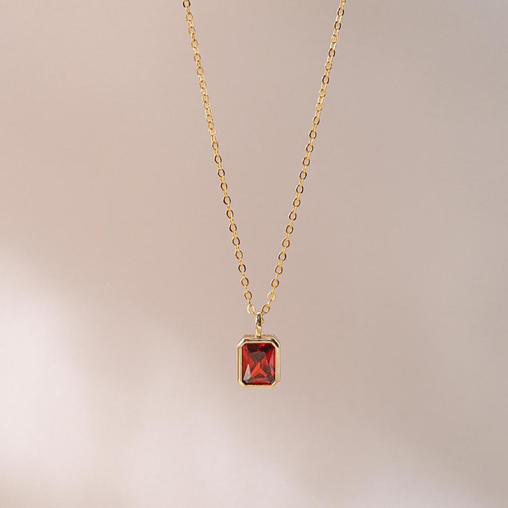 Collana con ciondolo pietra portafortuna di dicembre: Design Quadrato e a Goccia con Catena in Rame Placcato Oro 18K.