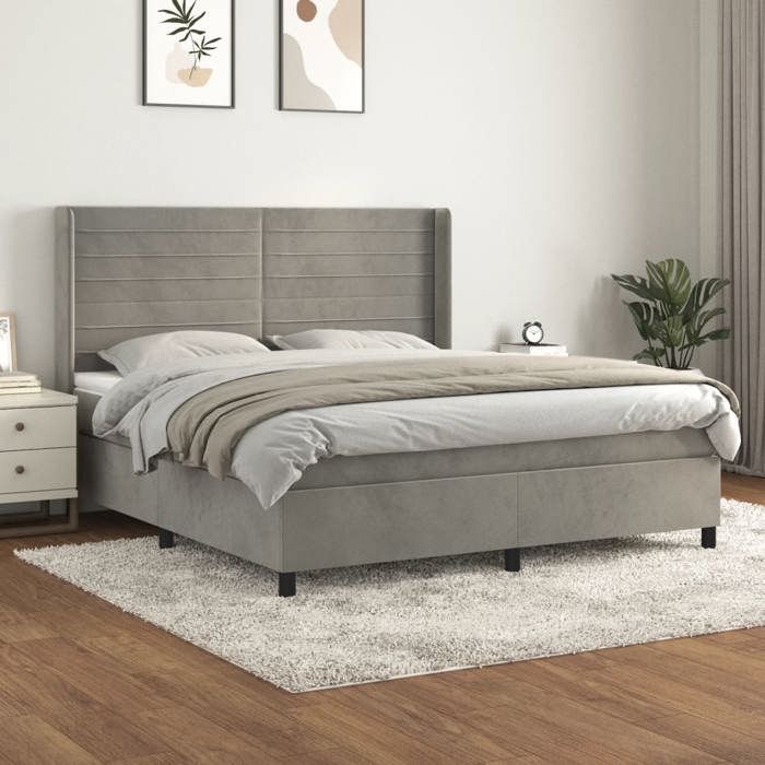 Maison Exclusive - Sommier à lattes de lit et matelas Gris clair 160x200cm Velours