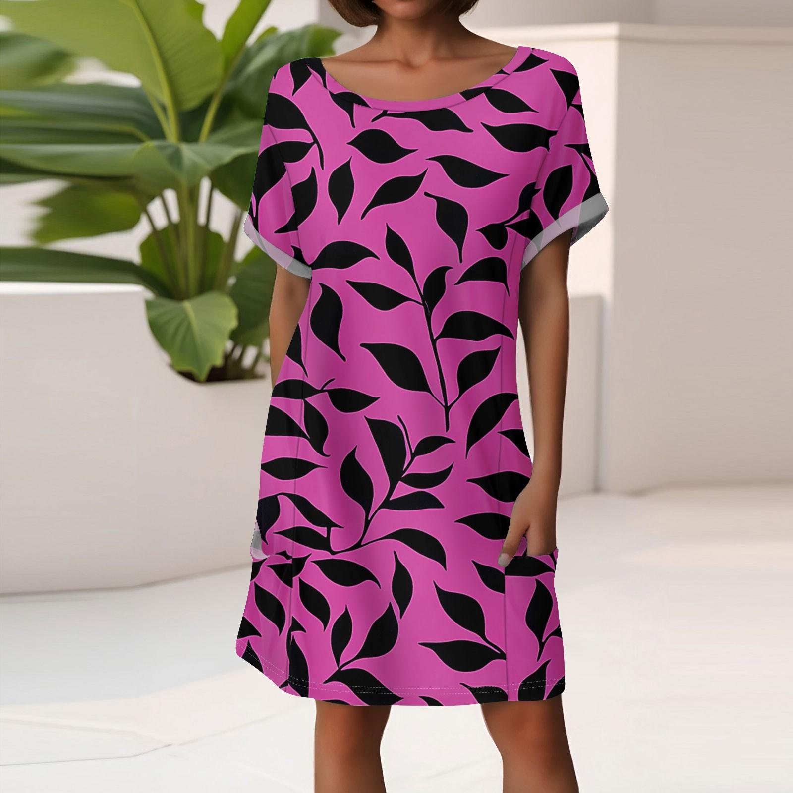 

Женское модное платье с коротким рукавом и карманами, с цветочным принтом, повседневное пляжное платье XXL розовый