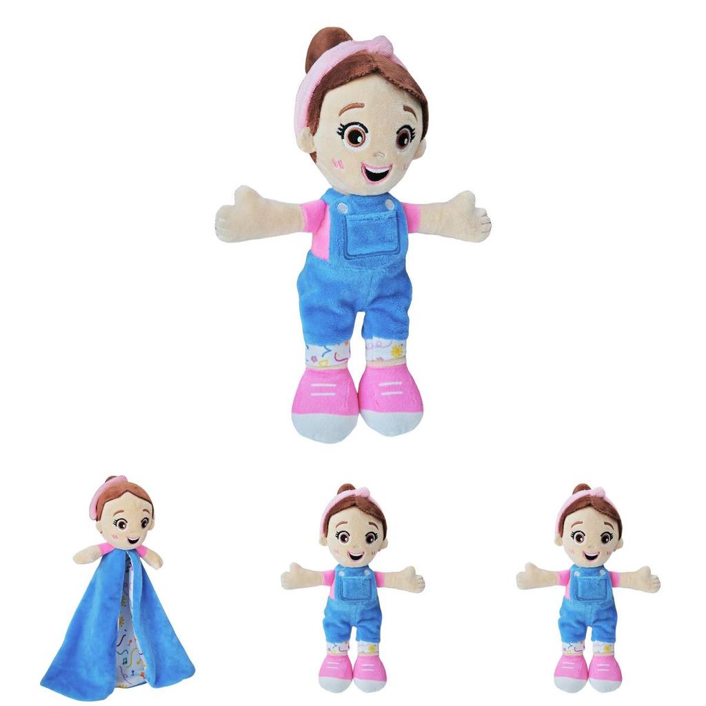 Entzückende Ms Rachel Plüschpuppe Weiches Spielzeug für Mädchen Lieblicher intelligenter kuscheliger Begleiter 30cm mit blauer Latzhose
