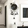 Modern Luxury Swinging Wall Clock Double Deer Motif, Silent Design, High-End Living Room Decor, Minimalist Dining Room Clock
