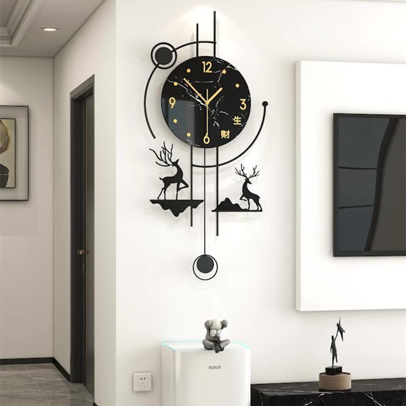 Modern Luxury Swinging Wall Clock Double Deer Motif, Silent Design, High-End Living Room Decor, Minimalist Dining Room Clock