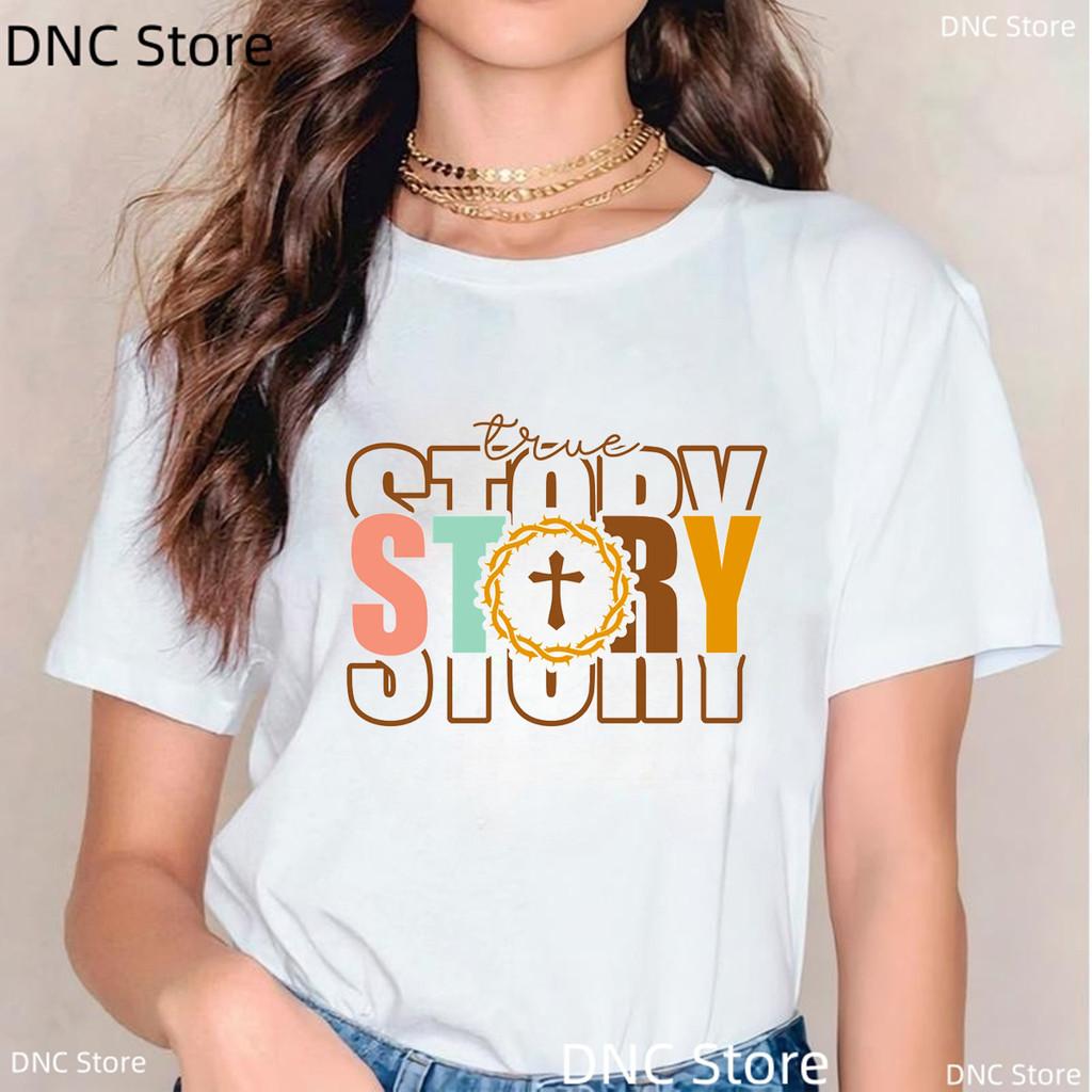 Retro Western Happy Easter Jesus Letter Print Femne Tshirt Fashion Harajuku White O-Neck Shirt Tops Women'S T-Shirt Wholesale