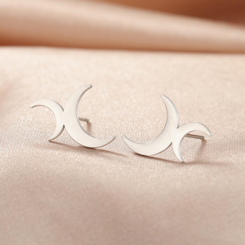 LIKGREAT Crescent Moon Earring for Women Girls Lunar Moon Phase Stud Dangle Earrings Stainless Steel Jewelry Gift