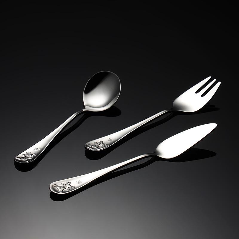 304 Stainless Steel Children's Knives, Forks and Spoons Set Teddy Cartoon Pattern Bear Birthday Gift Tableware Creative