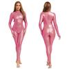 Womens Metallic Shiny Full Body Unitard Long Sleeve Long Pants Back Zipper Catsuit Bodysuit Leggings Tights Sheer Jumpsuit Clubwear Nightwear
