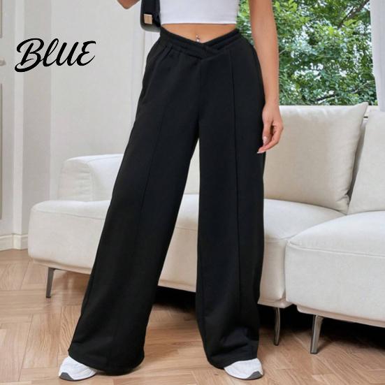 Wide-leg Bottoms Women Pants V-Shaped Elastic High Waist Straight Wide Leg Lounge Trousers Long Solid Color Loose Fit Sweatpants Daily Wear