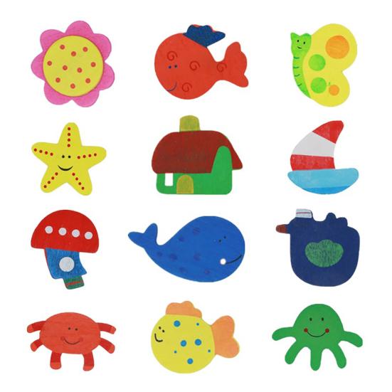 

12Pcs Wooden Cartoon Sun Fish Fridge Magnet Stickers Education Kid Toy Art Decor 12pcs