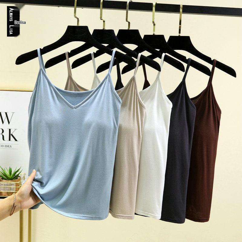 Women's Summer V-Neck Padded Camisole - Slimming Sleeveless Base Layer Top