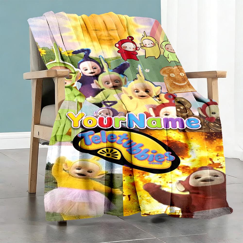 Teletubbies Customize Your Name Blanket Gift Customizable Blanket Soft & Cozy Great for Picnics Office Chair Seaside Nap Four Seasons Multipurpose