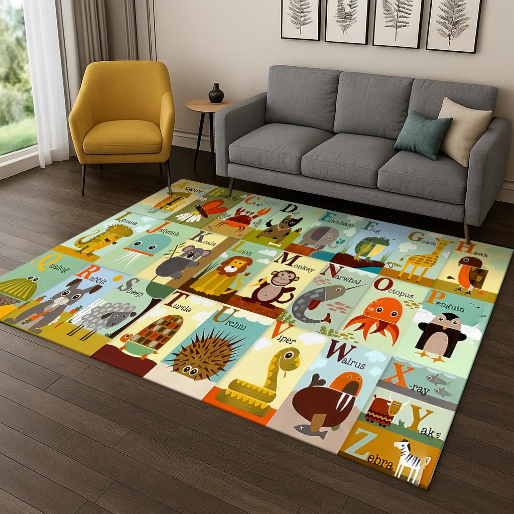 Kindheit Frühe Bildung Buchstaben Cartoon Spielteppich Teppich für Wohnzimmer Sofa Zuhause Schlafzimmer Fußmatte Dekor, Spielzimmer Rutschfeste Matte