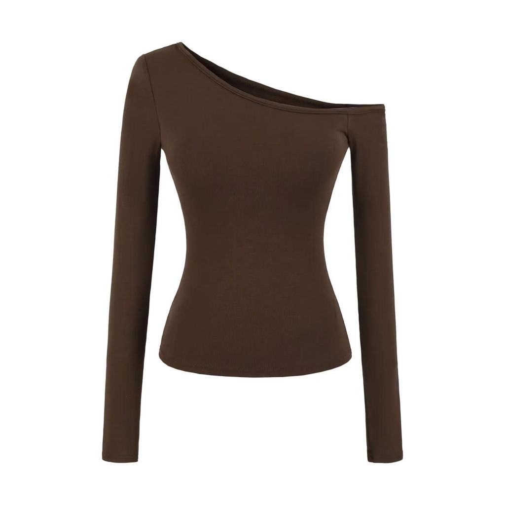 Women's Spicy American One-Shoulder Long-Sleeve Padded Crop Top - Autumn 2025
