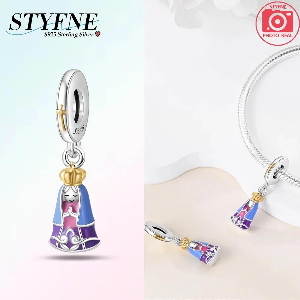 Authentic Blue Doll Girl Pendant Angel Religious Cross Bead Charms Compatible With Bracelets Copper Women Diy Fine Gift Necklaces Accessory Set