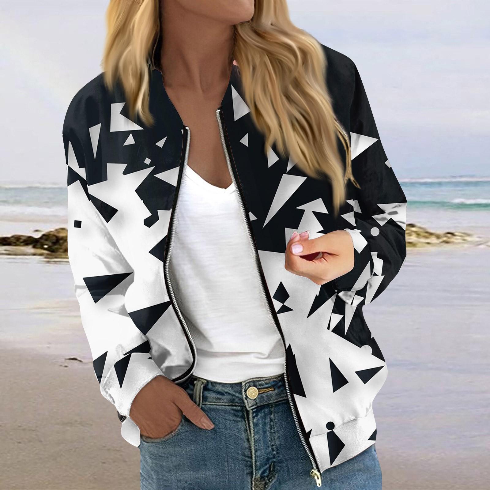 

Куртки для женщин, легкие укороченные куртки с длинным рукавом на молнии, модная верхняя одежда с цветочным принтом, повседневные стеганые куртки с карманами XXL