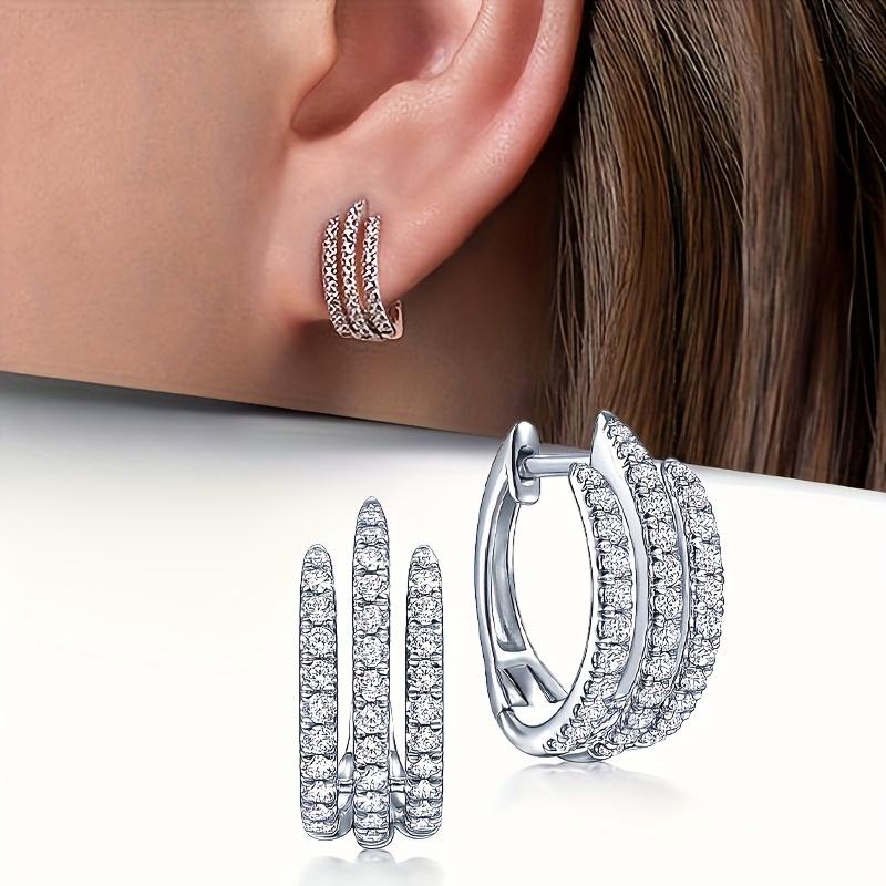 

Elegant ring earrings: Sparkling cubic zirconia, elegant 3-fork ring earrings for women to wear daily and at parties, daily earrings, durable earrings