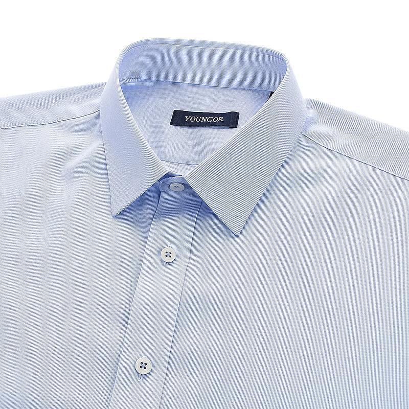 YOUNGOR Men's DP Wrinkle-Free Spring Long-Sleeve Shirt, Business Casual Pure Cotton Striped Shirt, 100163